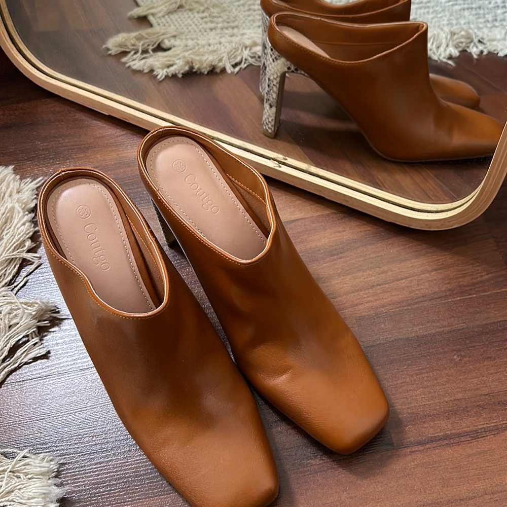 Faux Leather Mule Heels